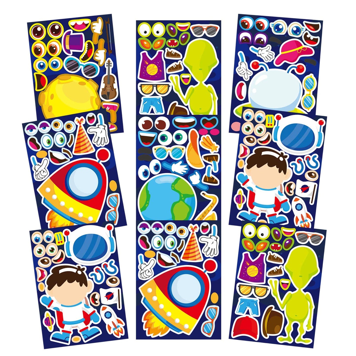 24 Sheets Space Stickers For Kids Make Your Own Astronaut Stickers, Make A Face Planet Stickers Mix Of Alien, Rocket, Ship And M