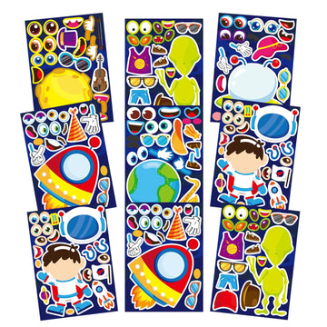 24 Sheets Space Stickers For Kids Make Your Own Astronaut Stickers, Make A Face Planet Stickers Mix Of Alien, Rocket, Ship And M