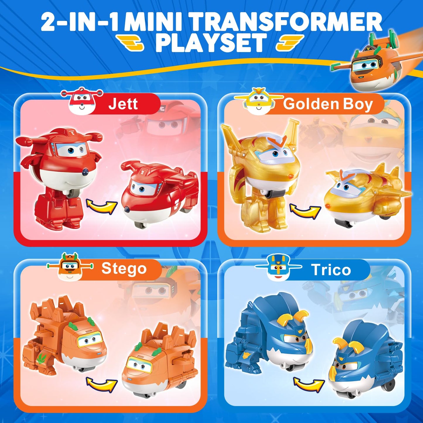 Super Wings 14-Pack Transforming Toys, 2 Inch Airplane Collector Character Toy With Dinosaur Mini Collectible Action Figure With