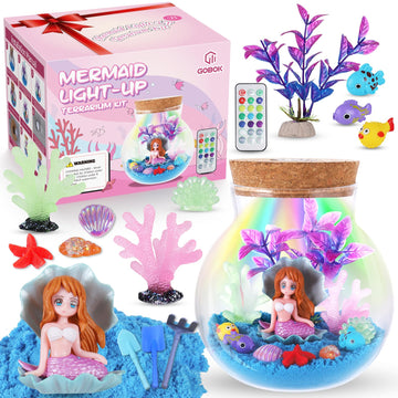 Kids Mermaid Terrarium Crafts Kit, Remote Control 13-In-1 Led Night Light Up Color, Mermaid Birthday Gifts Toys For Girls, Diy M