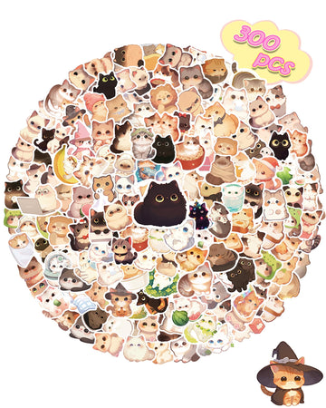 300 Pcs Cat Stickers For Kids, Cute Water Bottle Stickers Kawaii Stuff For Classroom Prize, Cute Things Vinyl Students Gifts Cat