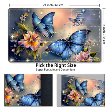 for MTG Card Playmat with Zone Game Play Mat for MTG TCG 24 x 14 inches Non-Slip Play Mat for Commander Board RPG CCG Game TCG Other Card Games/Mouse Pad-Blue Butterfly