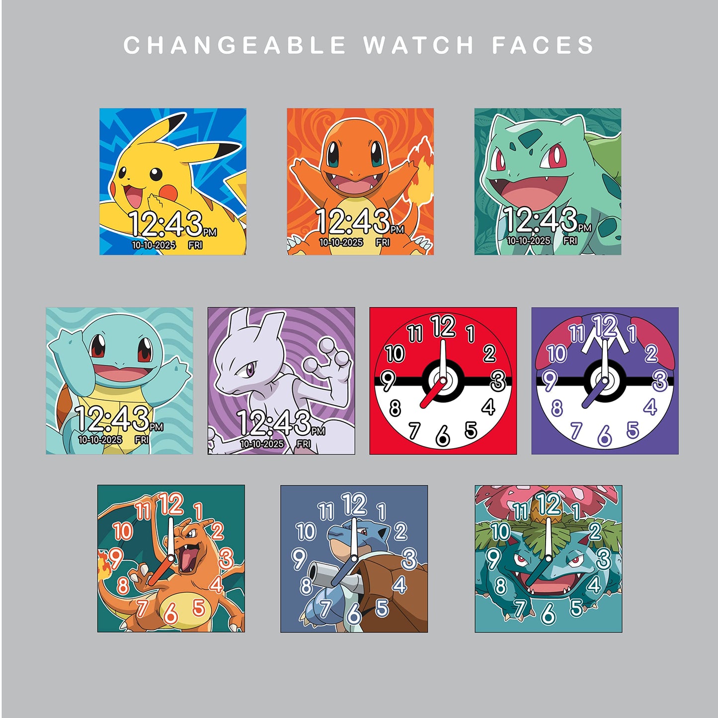 Accutime Pok  Mon Interactive Kids Smartwatch With Touchscreen, Interchangeable Pikachu & Friends Straps, Built-In Camera, Games