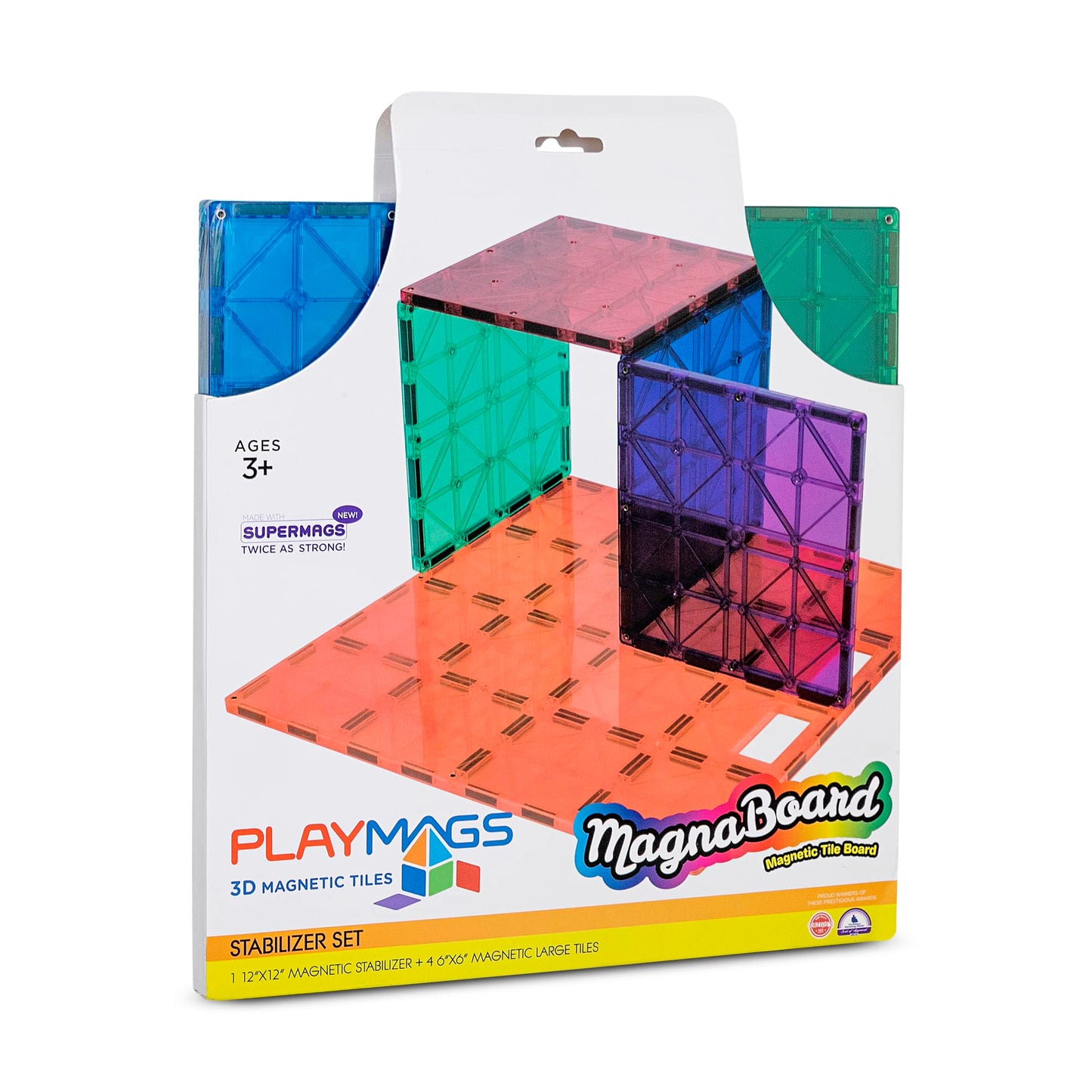 Playmags Super Durable Building Stabilizer Set, Works with All Magnet Tiles, Multicolor, Model 172, Fits 1-12"x12" & 4-6"x6"