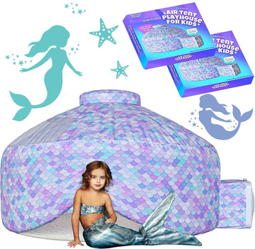 Skywin Air Tent Kids Fort Playhouse Fan Tent (Mermaid) - 2 Pack Improved Inflatable Fort Sets Up And Stores Away In Seconds (Fan Not Included)
