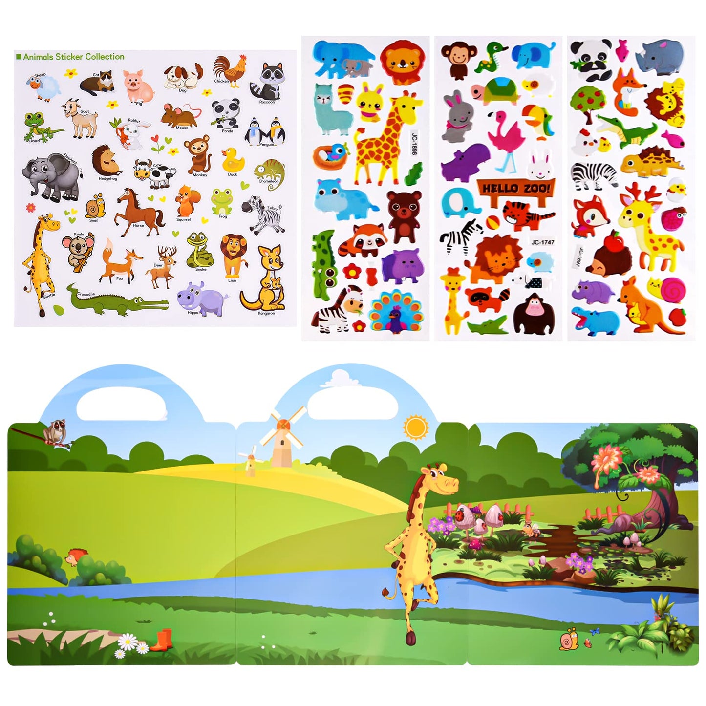 Astaron Reusable Sticker Book For Toddlers, 88 Pcs Animal Stickers Road Trip Activities Car Airplane Activities Travel Toys For Kids, Kids Quiet Time Activities (3-6 Age)