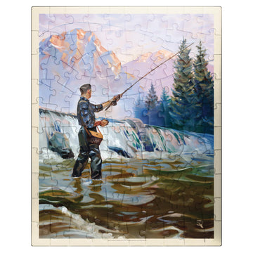 MyPuzzle Classic Sportsman: Fly Fishing, Vintage Poster - Premium 100 Piece Jigsaw Puzzle for Adults