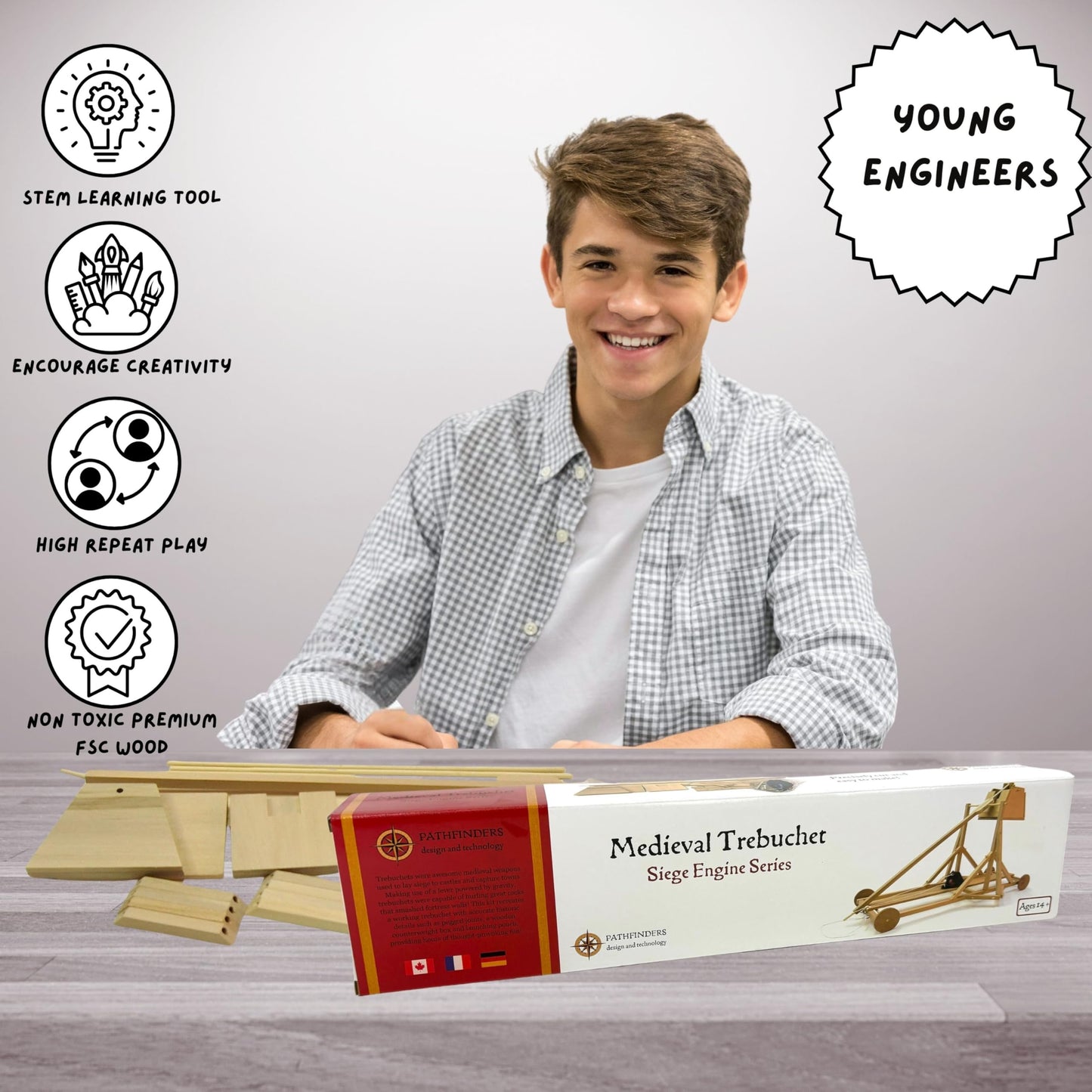 PATHFINDERS Trebuchet kit Building Toys Medieval  Wooden Craft kit Science kit stem Toy Catapult Model kit Birthday Gift for Boys 3D Puzzle for mature-themeds Learning Education Toy Engineering kit