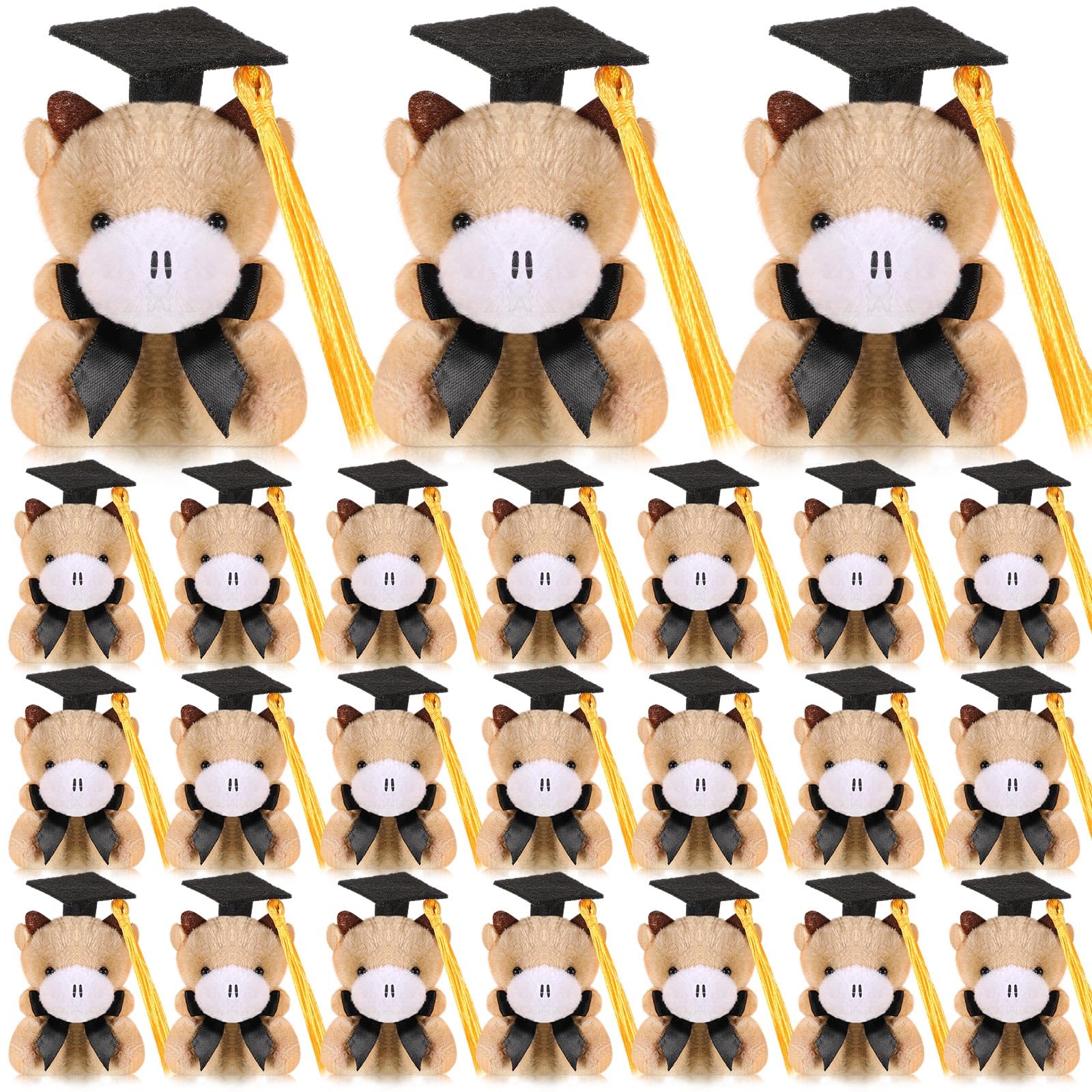 Seenelling 24 Pcs Mini Graduation Stuffed Animal Bulk Tiny Congrats Grad Plush Toy Small Plush Cow Keychains With Grad Hat For 2