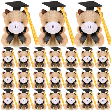 Seenelling 24 Pcs Mini Graduation Stuffed Animal Bulk Tiny Congrats Grad Plush Toy Small Plush Cow Keychains With Grad Hat For 2