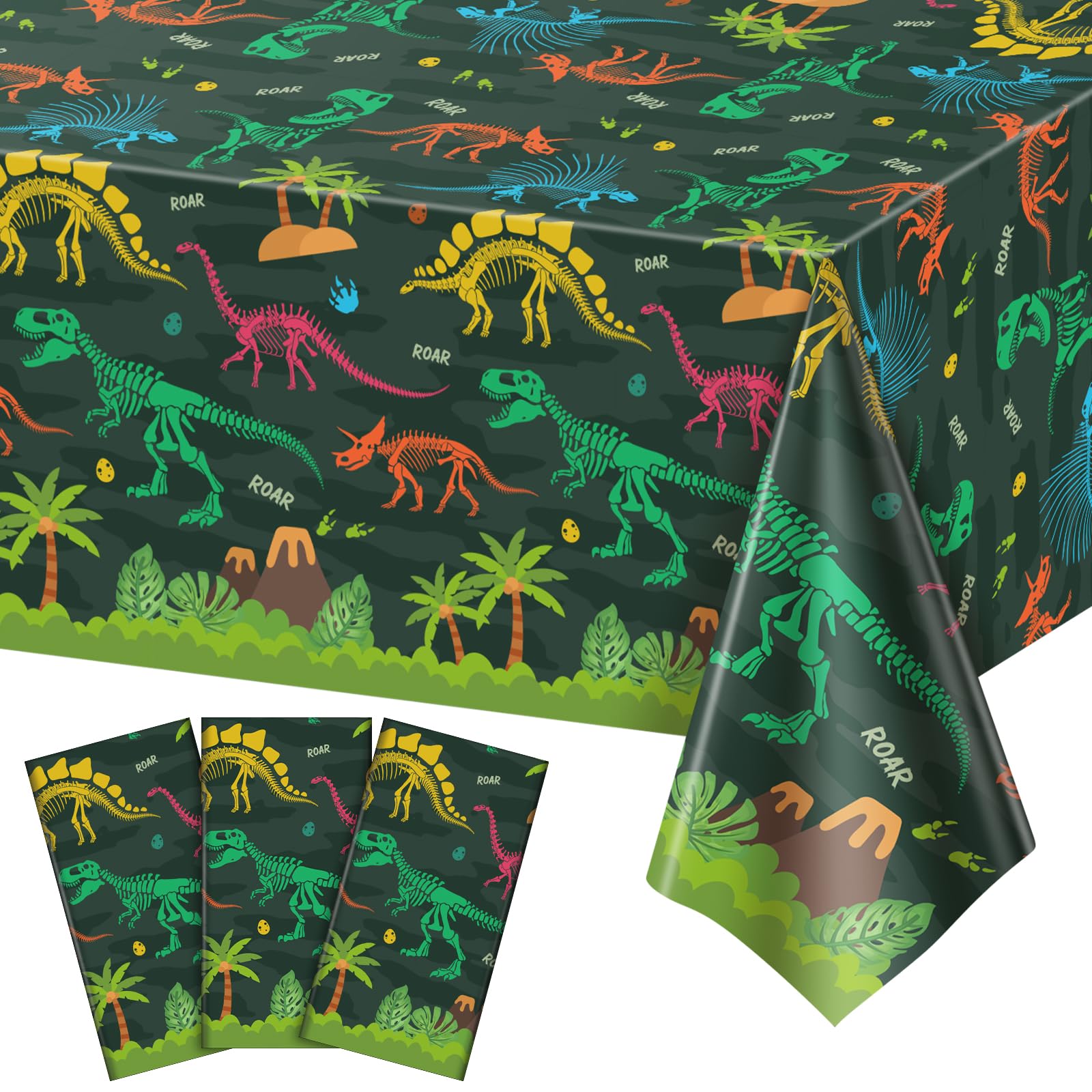 NatNarr 3 Pack Dinosaur Plastic Tablecloth, 54 X 108Inch Disposable Dinosaur Party Table Cloth for Rectangle Tables Waterproof T