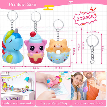 Pokonboy 20 Pack Jumbo Squishies Keychain, Cream Scented Slow Rising Squeeze Toys Unicorn Donut Animal Stress Relief Toys Easter Basket Stuffers Birthday Party Favor For Boys And Girls Age 3+