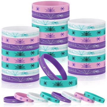 Landical 24 Pcs Spider Birthday Decorations Party Favors Silicone Bracelets Spider Web Pattern Printed For Theme Birthday Decora