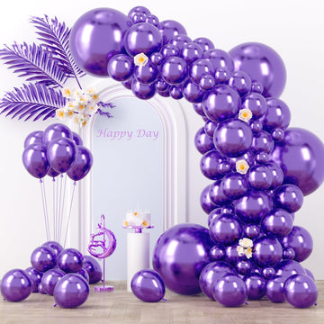 Voircoloria 130Pcs Metallic Purple Balloons Different Sizes 18'' 12'' 10'' 5'' Chrome Purple Latex Balloon Garland Arch Kit For