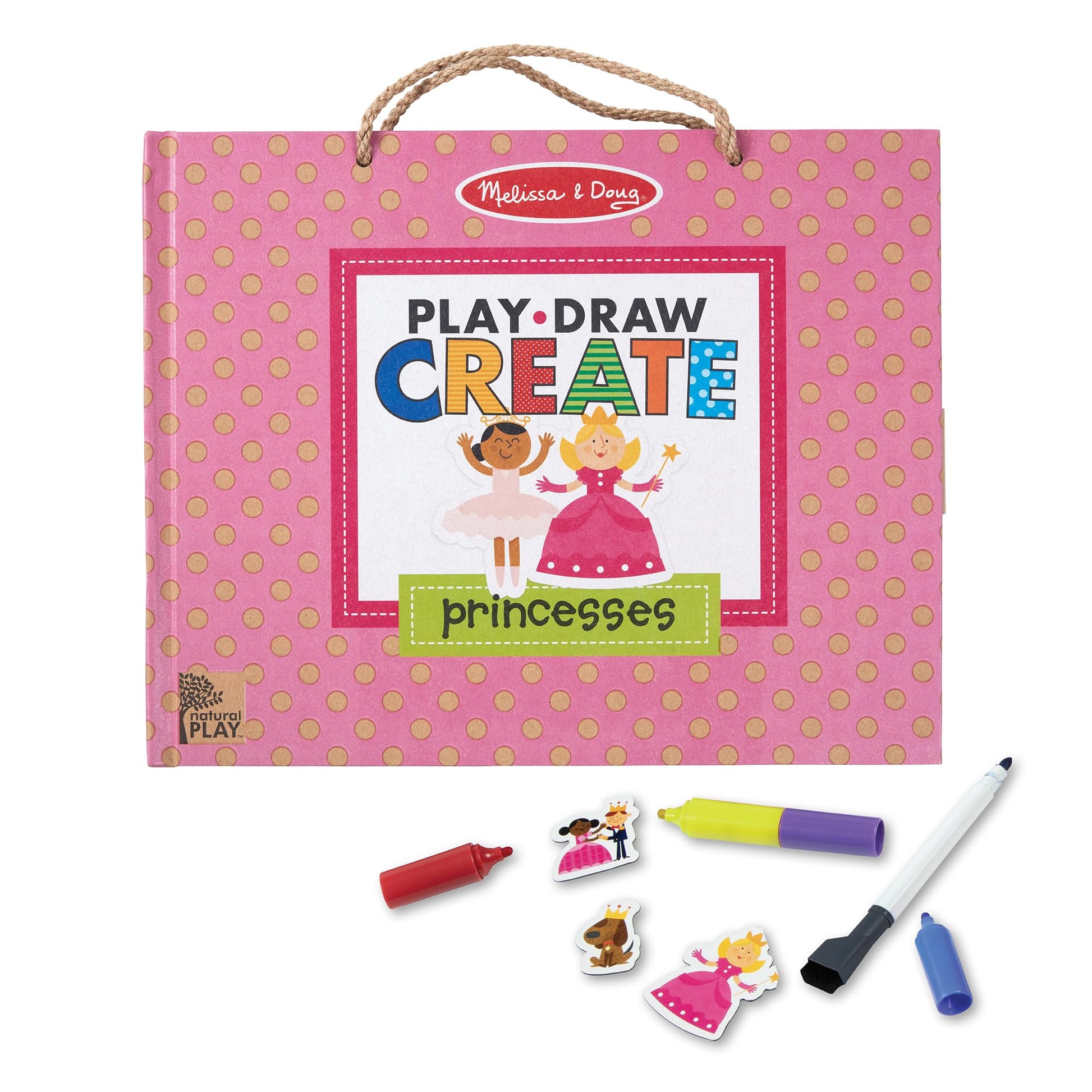 Melissa & Doug Natural Play: Play, Draw, Create Reusable Drawing & Magnet Kit - Princesses (54 Magnets, 5 Dry-Erase Markers) - F