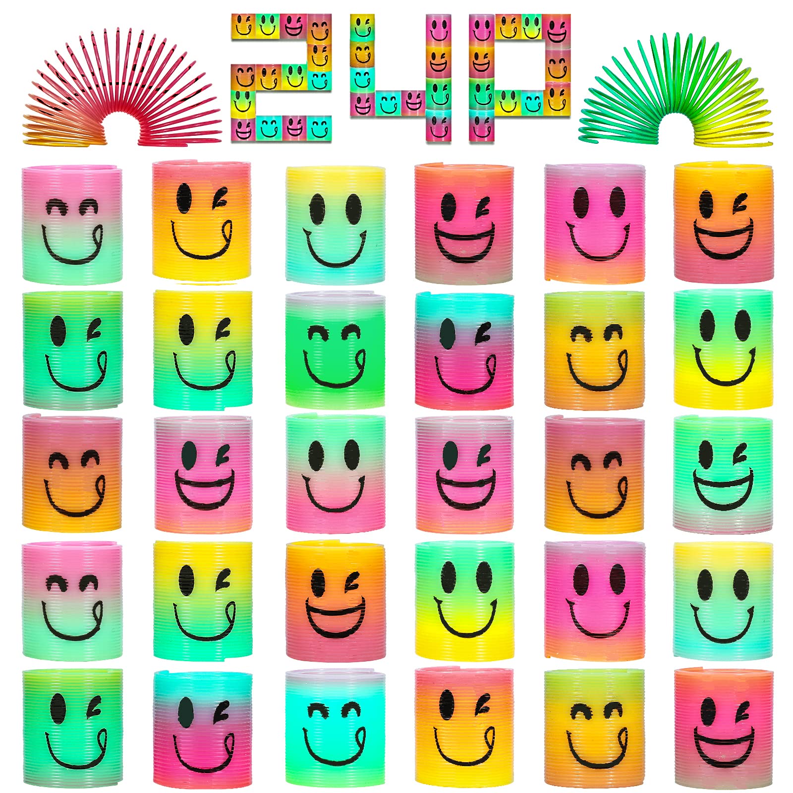Azen 400 Pcs Mini Spring (4 Packsges) Party Favors For Kids 3-5 4-8, Goodie Bags Stuffers For Birthday Party, Classroom Prizes Kids Prizes Fidget Toys, Small Bulk Toys Gifts (4 Smile)