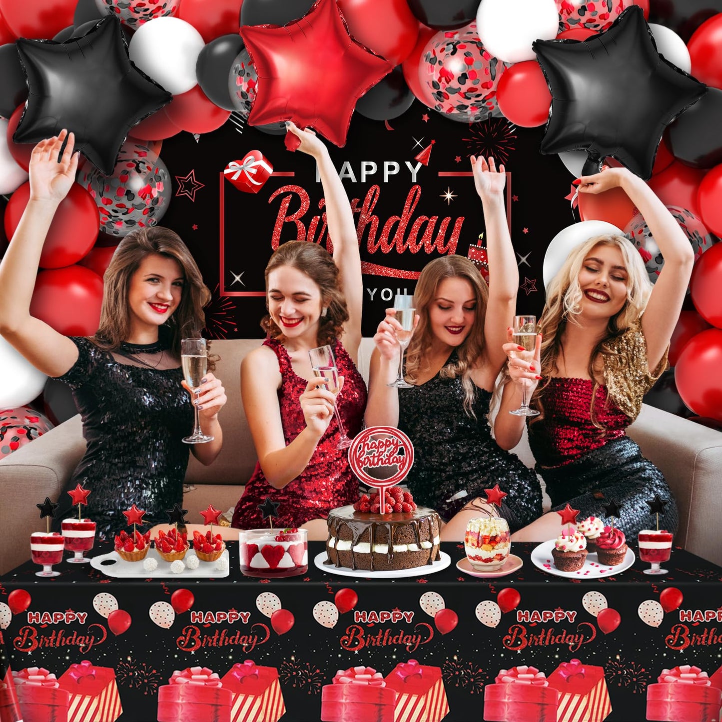 Red Birthday Decorations For Men Women Boys Girls, Red And Black Party Decorations, Include Balloons Arch Garland Kit, Happy Bir