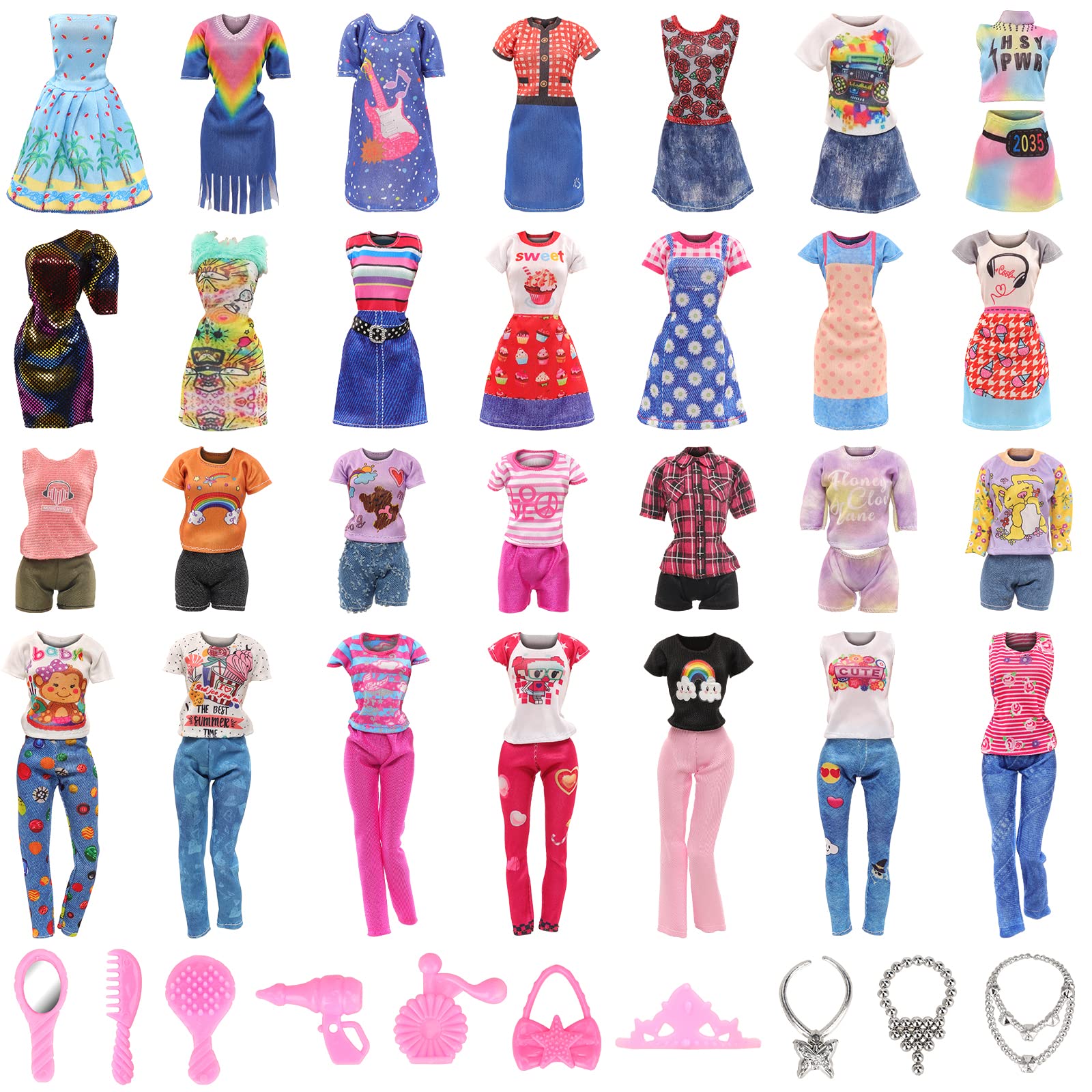 Barwa 18 Pack Doll Clothes And Accessories Including 4 Fashion Dresses 4 Sets Casual Outfits Tops And Trousers, Shorts 10 Bag Crown Necklace For 11.5 Inch Girl Dolls…