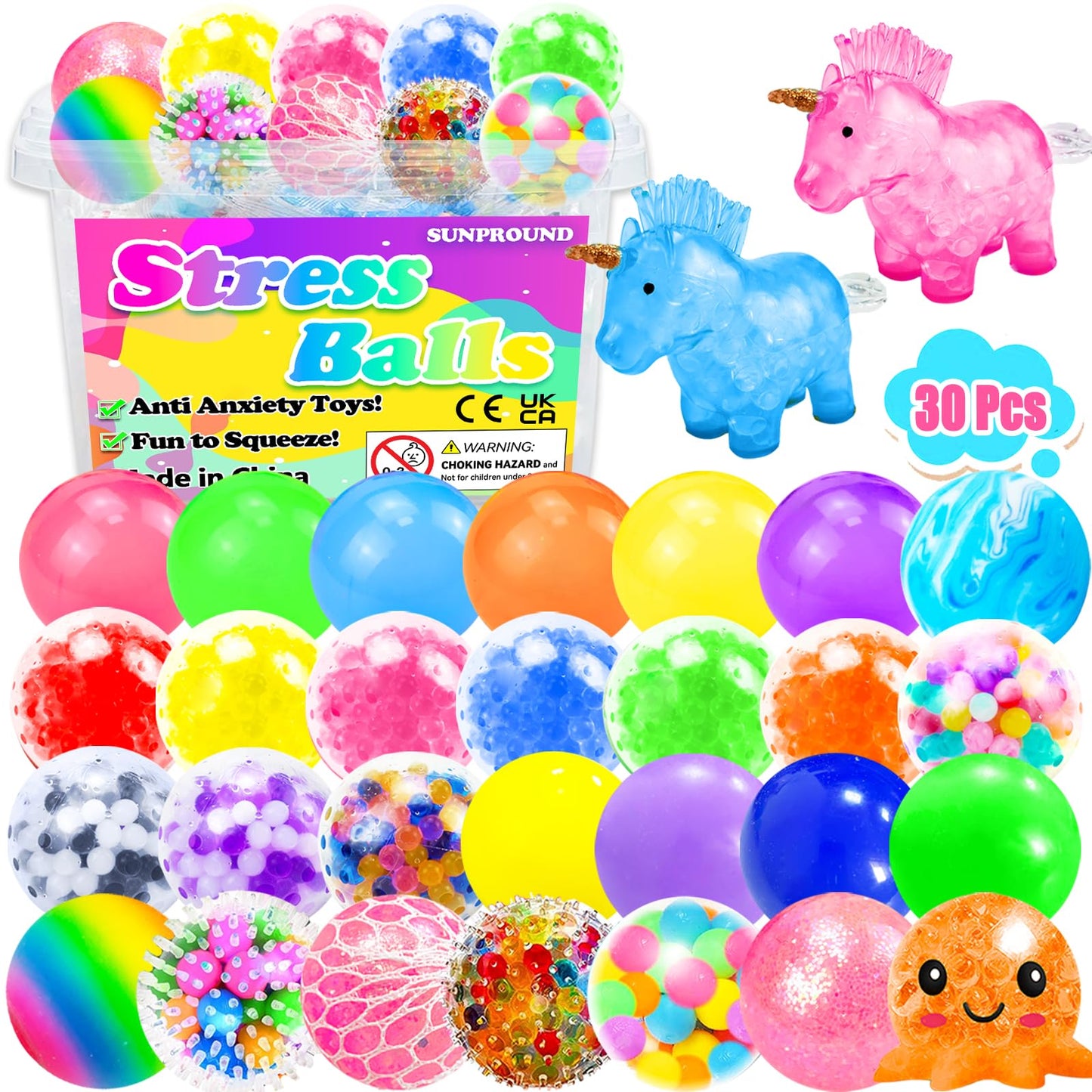 30Pcs Xl Stress Balls, Large Squishy Balls For Adults, Squeeze Balls, Octopus Fidget Balls For Stress Relief, Adhd, Classroom Pr
