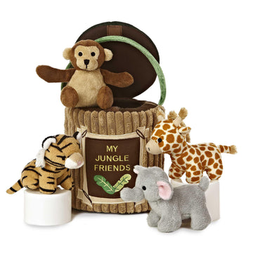 Aurora® Engaging Baby Talk™ My Jungle Friends™ Baby Stuffed Animal - Sensory Delight - Interactive Learning - Multicolor 8 Inches