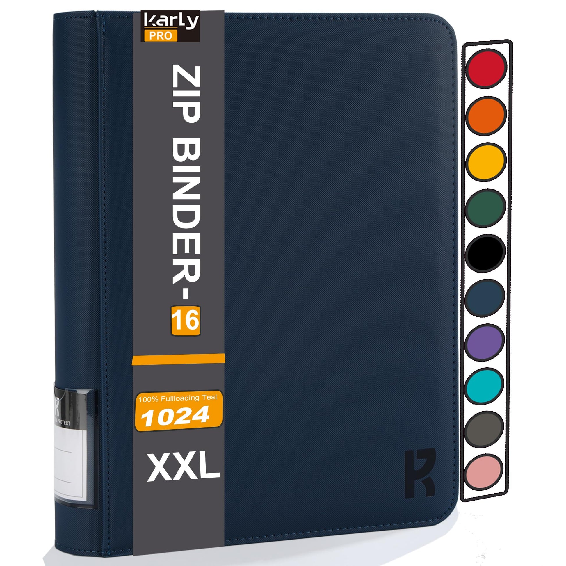 KarlyPro enhanced 1000+ Pockets Card Binder  16-Pocket Ringless Trading Card Album Folder Tag Design -Double Side Loading UltraSonic-32 1024 Tech Zip Binder for TCG-Blue