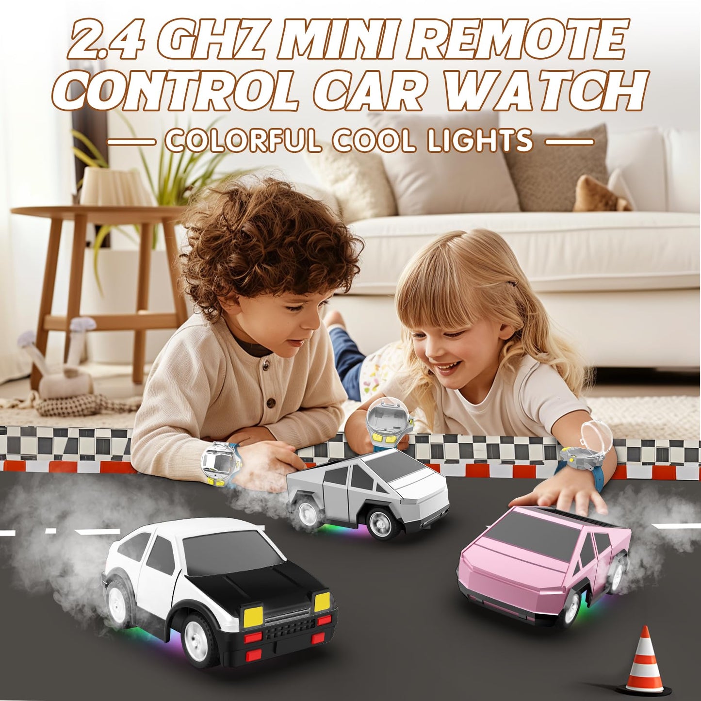 Ruxrcni Watch Remote Control Car Toy, 2.4 Ghz Mini Rc Cars Watch Toy With Led Lights Usb Charging Wrist Controlled Small Racing