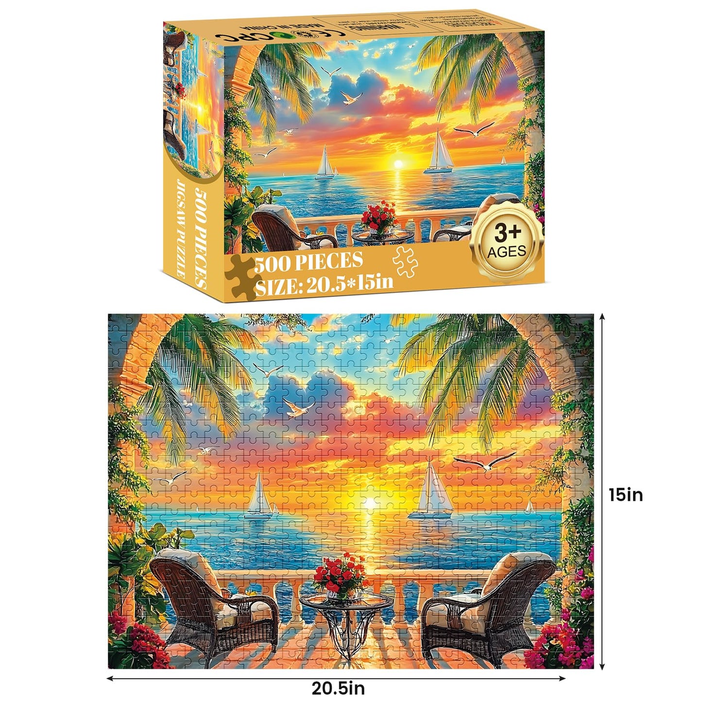 Puzzles for mature-themeds 500 Pieces  Jigsaw Puzzles 500 Pieces mature-themed Puzzles Ocean Sunset Puzzle Recycled Cardboard Funny Challenging Puzzle Game Family Activity Nights Gift Toy 20.5x15inch