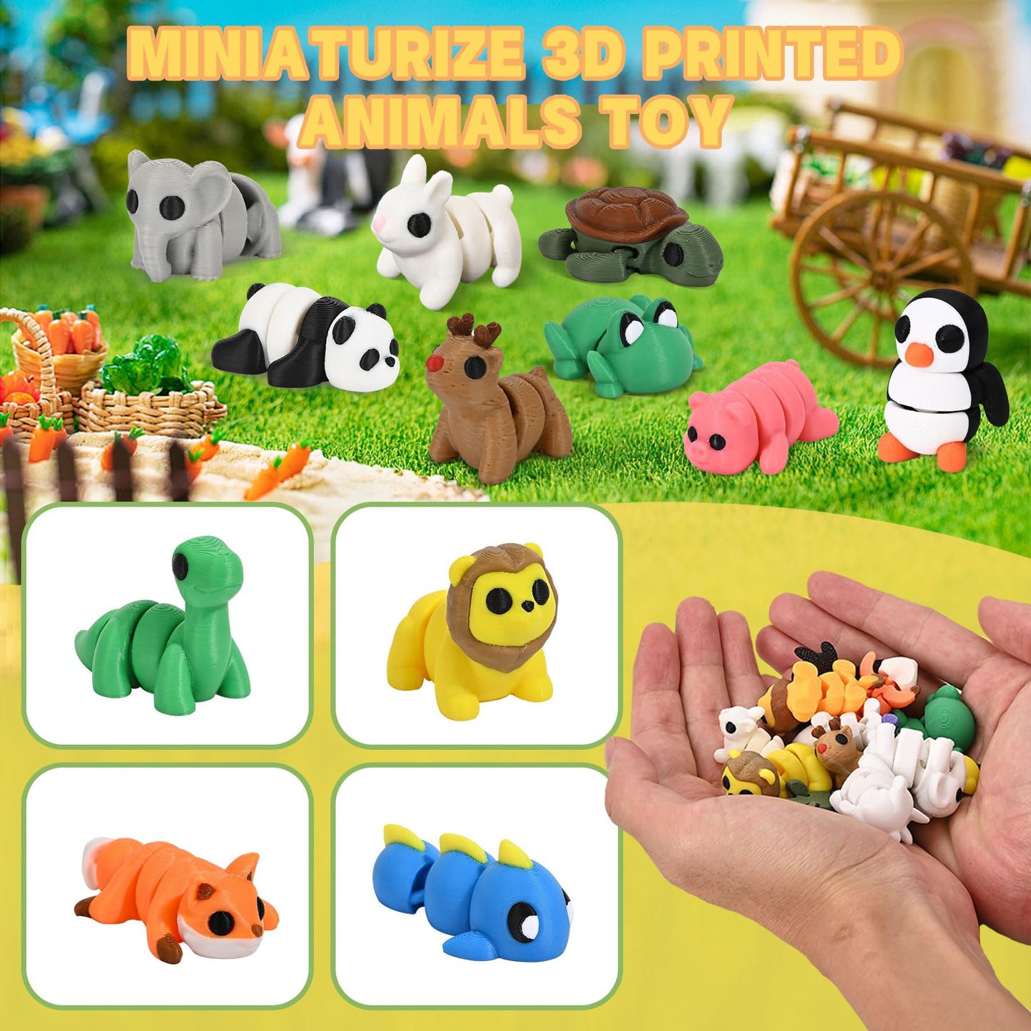 Beesini 8 Pack Mystery 3D Printed Animals, Mini Animal Packs, 3D Printed Articulating Figurines, 3D Printed Toys, Miniatures 3-D