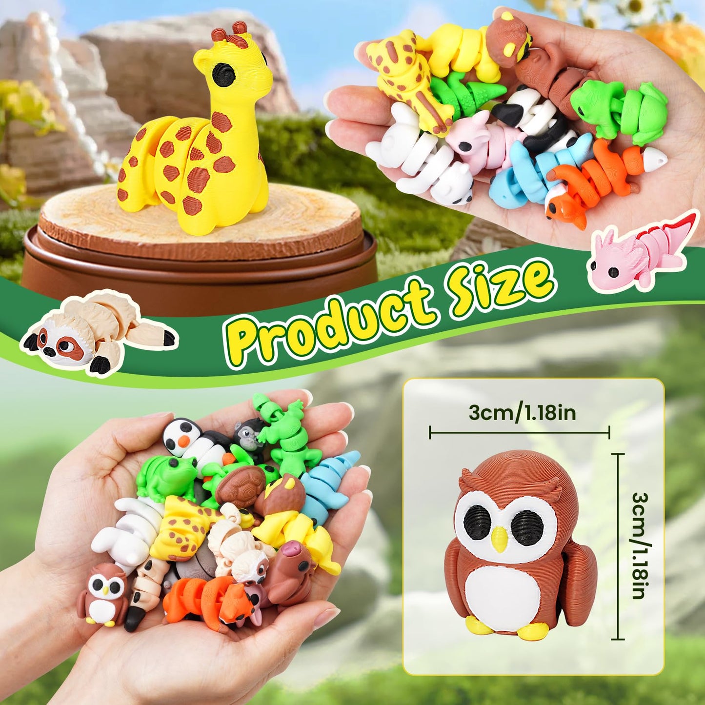 24Pcs Mini 3D Printed Animals Set Easter Basket Stuffers Animals Figurines Set Articulated Flexible Toy Tiny Animals Figurines Exquisite Cute Pocket Pets Toy 3D Printed Miniature Figurines Easter Egg Fillers