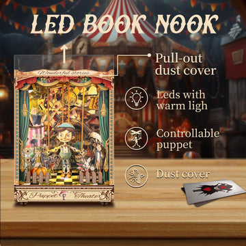 mature-themed Book Nook Kit  DIY Mini Dollhouse Book Corner Kit with LED Light and Dust Shield  mature-themed 3D Wooden Bookshelf Puzzle Book Corner Insertion Decorative Crafts - Puppet Theater (SQ-33)
