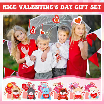 Blueweenly 36 Pcs Valentine'S Day Classroom Gifts For Kids, Valentine Mini Stuffed Animals Plush Toy With Heart Cards And Bags F