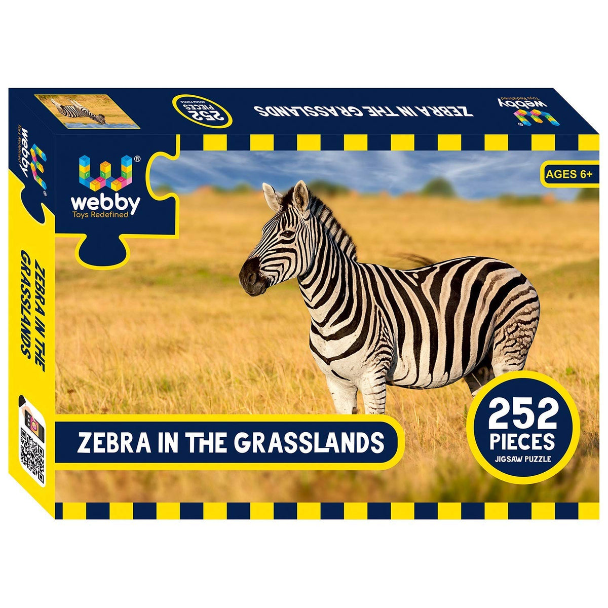 Webby Kid Zebra in The Grasslands Jigsaw Puzzle, 252 Pieces,Multicolor