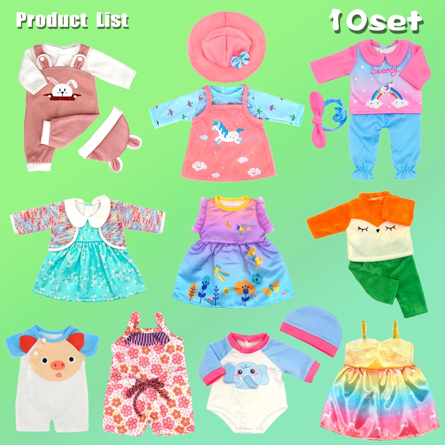10 Sets Baby Doll Clothes And Accessories Fit For 14-16 Inch Baby Dolls,43 Cm New Born Baby Dolls,15 Inch Dolls,18 Inch Dolls (Doll Is Not Included)