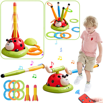 Powza 3 In 1 Musical Jump, Toss Ring Game Toy And Stomping Launch Rocket Launcher For Kids Outdoor Toys With Remote Control, Indoor Outside Toys For Kids Ages 4-8 Toys For Ages 5-7 8-13 Kids Gifts