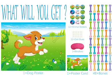 Morcheiong Pin The Tail On The Dog Birthday Party Game With 48Pcs Bones, Give The Puppy Dog A Bone Game For Kids Dog Birthday Party Supplies Decorations