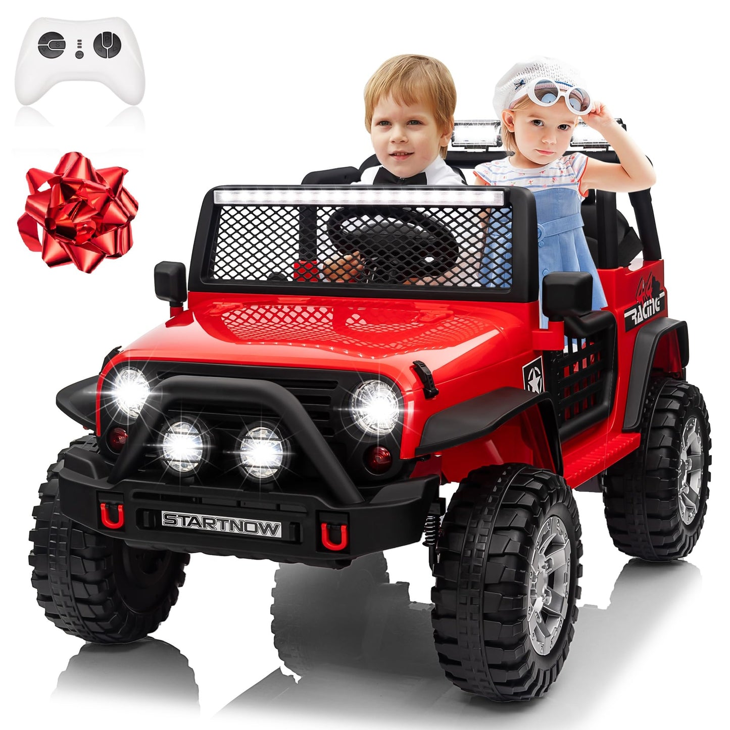 JOYRACER 24V 4WD Ride on Truck Car w/800W Motors, Gift Flower, Remote Control, 2 Seater, 3 Speeds, Pop Music, Power 4 Wheels, 24