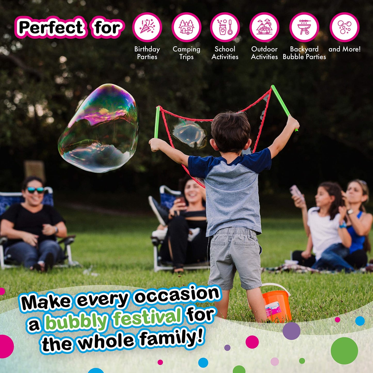 Wowmazing Giant Bubbles Kit Plus - Great Value - Big Bubbles Kit Including Big Bubble Wand And Giant Bubble Solution Concentrate