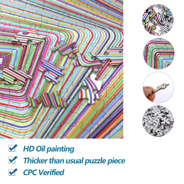 Bgraamiens Puzzle-Twisted 3D Colorful Squares-1000 Pieces Square Puzzle Color Challenge Jigsaw Puzzles For Adults And Kids