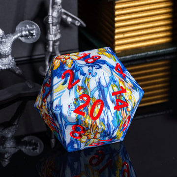 HDdais Large D20 Dice 55mm with Blue and White Porcelain Pattern, D20 Polyhedral Dice D&D 20 Sized Dice with Gift Case for Dunge