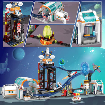 Hogokids Space Roller Coaster Building Toy - 926Pcs Coaster Building Set Features Lift Platform, Satellites, Rocket Buildable Space Rollercoaster Adventure Park For Adults Kids Girl Boy Ages 6-12 Year