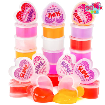 Joyin 30 Pcs Valentines Day Slime, Heart Shape Slime Stress, Colorful Relief Fidget Toy For Kids Party Favors, Classroom Exchang