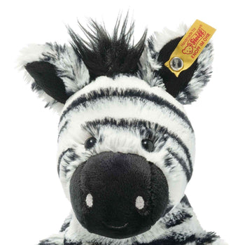 Steiff Zora Zebra White/Black 30 Cm, Soft Cuddly Friends, Cuddly Toy Zebra, Branded Plush Toy With Button In Ear, Cuddly Friend For Babies From Birth