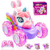 Unicorn Remote Control Car for Girls, 360 Rotating 4WD Stunt RC Cars with Cute Lights, Rechargeable Car Toys Birthday Gifts for
