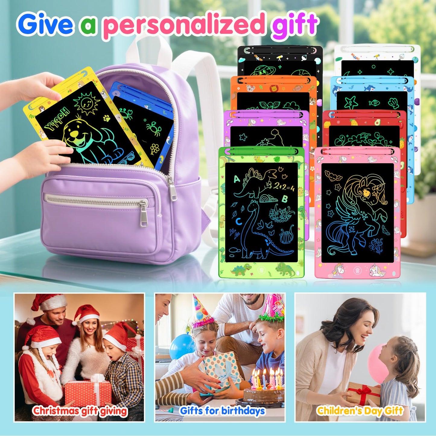 Party Favor 10 Pack LCD Writing Tablet for Kids, 8.5 Inch Colorful Doodle Board Drawing Pad, Educational Learning Travel Toys Bi