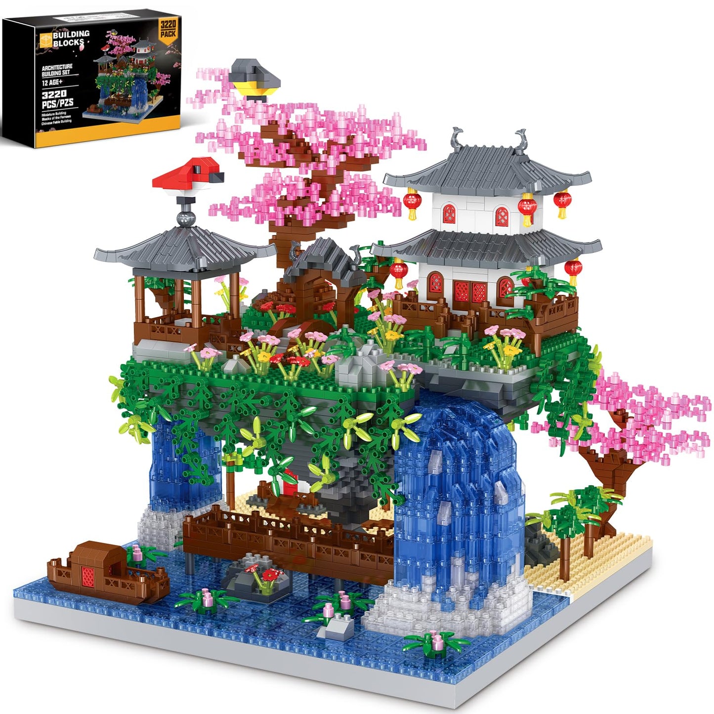 Kitoyz Cherry Blossom Bonsai Tree Building Set, Chinese Architecture Of Peach Blossom Micro Mini Building Blocks Set, Japanese Sakura Tree House Building Kit, For Kids Adults (3220 Pcs)