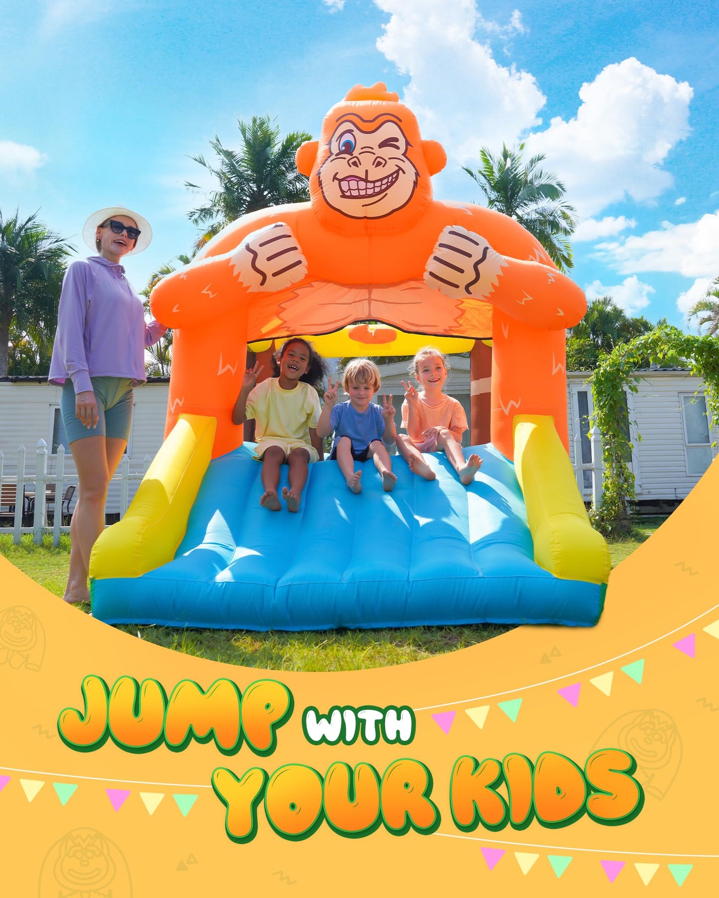 Airmyfun Gorilla Jungle Inflatable Bounce House For Kids 3-8 – 10Ft X 4Ft Bouncy Castle With Wide Slide & Air Blower, 840D Oxford Cloth For Indoor & Outdoor Adventures