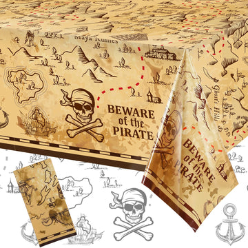 Irenare Pirate Party Tablecloth Treasure Map Tablecover Plastic Island Treasure Table Covers Pirate Nautical Supplies for Birthd