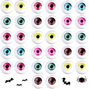 32 Pieces Halloween Eyeballs Plastic Half Eyeballs Spooky Scary Horror Props For Halloween Trick Or Treat Party Cosplay (Chic Colors)