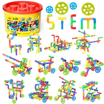 Wishalife 250 Pieces Stem Building Blocks Set, Kids Tube Locks Construction Set With Storage Box, Preschool Educational Learning