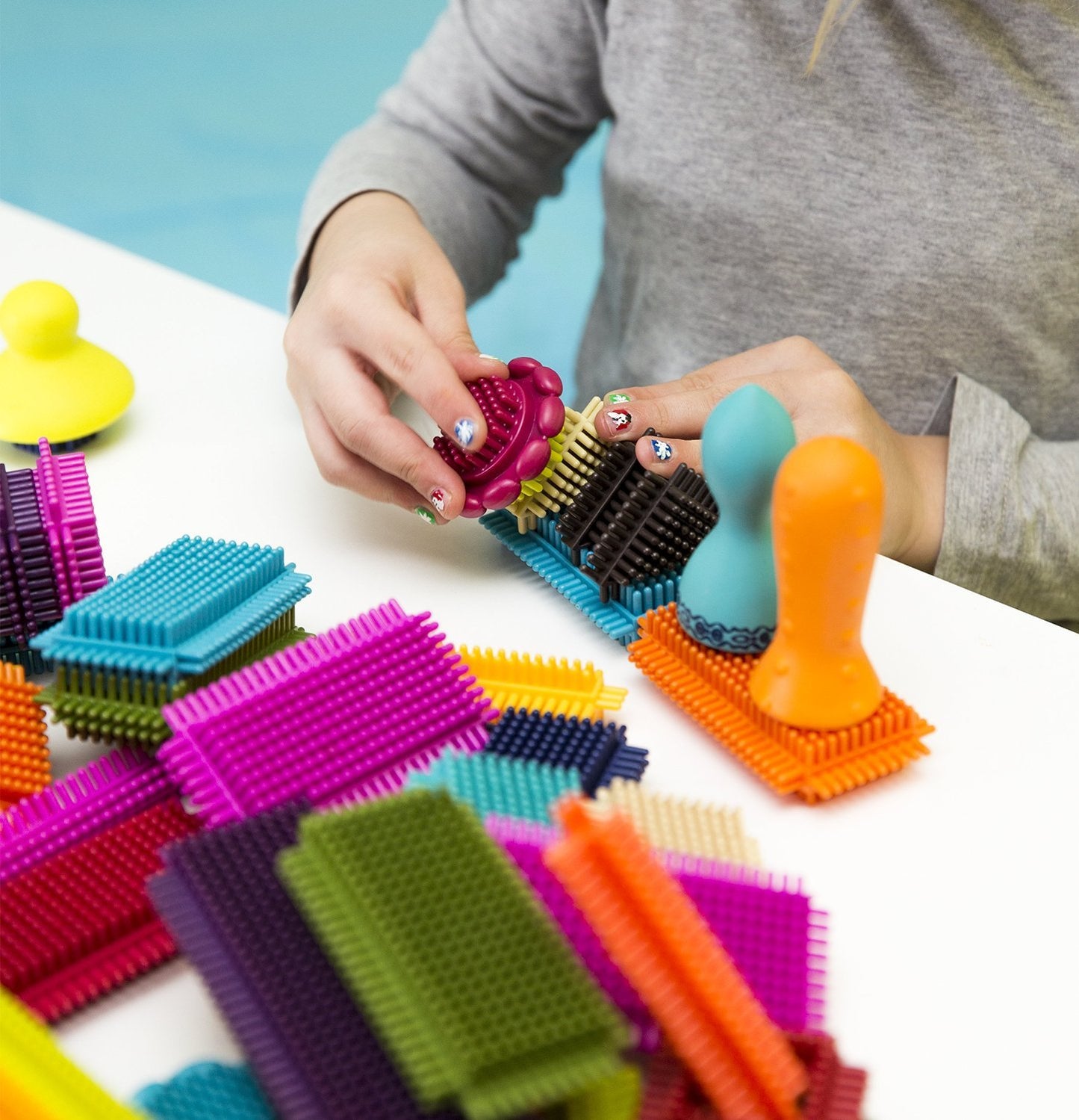 B. toys Bristle Blocks Stackadoos Set - 68 Interlocking Multicolor Blocks for Toddlers - STEM Building Toy, Model BX1175